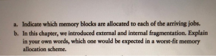 the first-fit algorithm to indicate which memory blocks are allocated to each