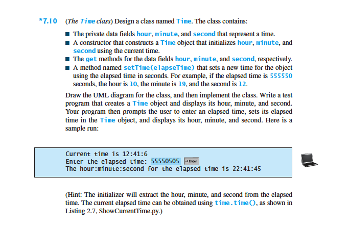 Only Python Only python !!! *710 (The Time class) Design a class