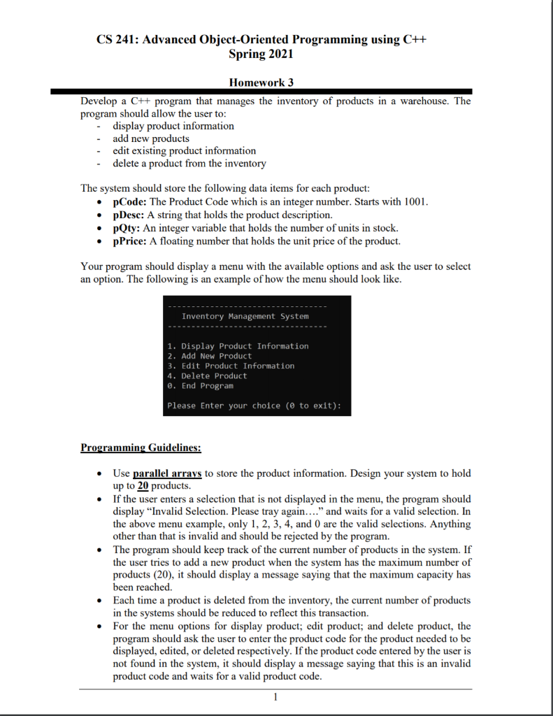 CS 241: Advanced Object-Oriented Programming using C++ Spring 2021 Homework 3