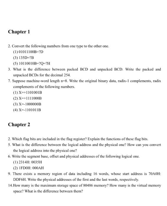  Chapter 1 2. Convert the following numbers from one type to