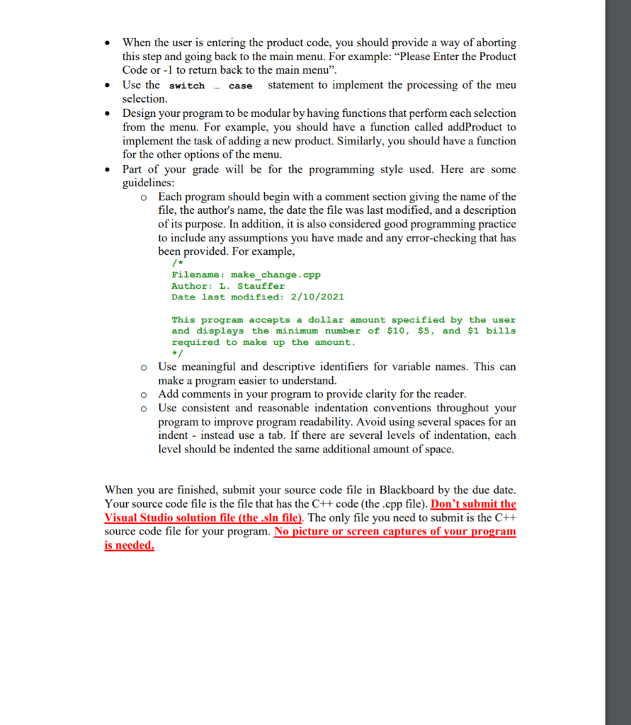 Develop a C++ program that manages the inventory of products in a