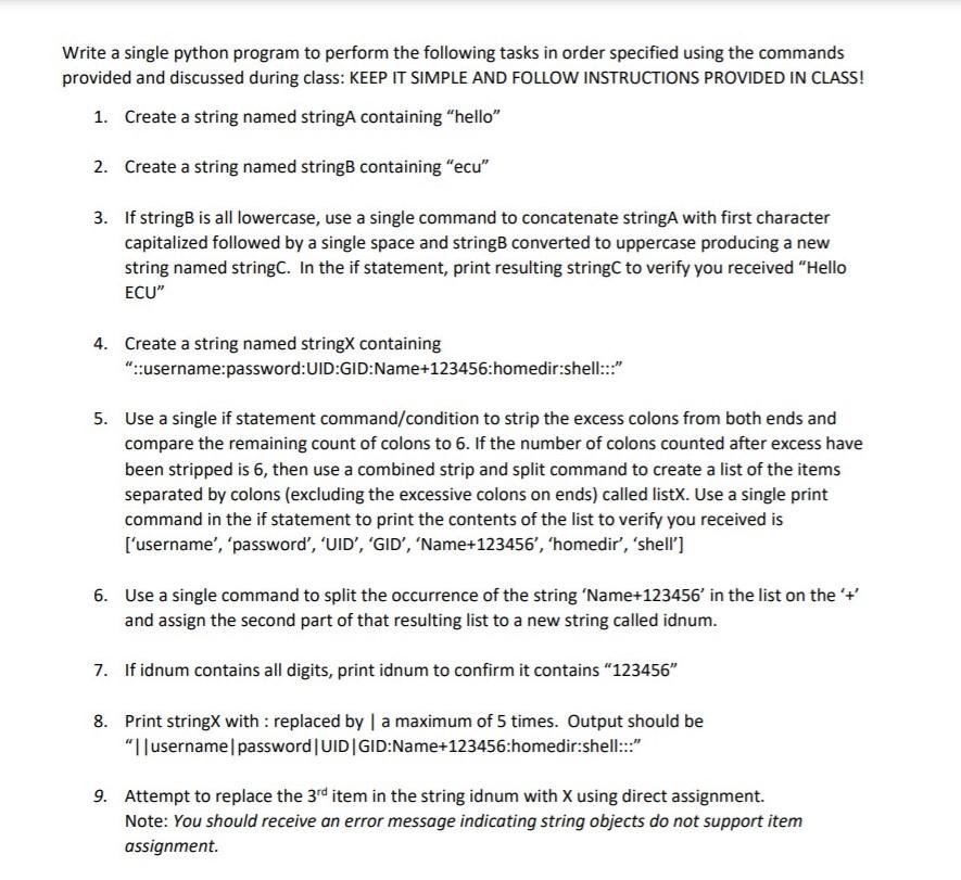  Write a single python program to perform the following tasks in