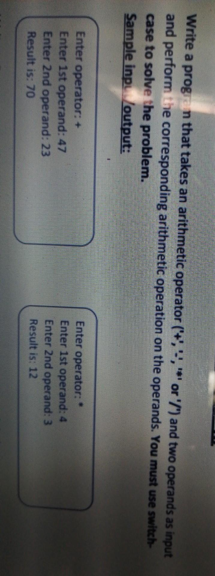 Solve this C program problem by using switch-case. Don't use loops.