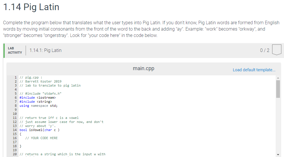  It C++ // pig.cpp : // Barrett Koster 2019 // lab