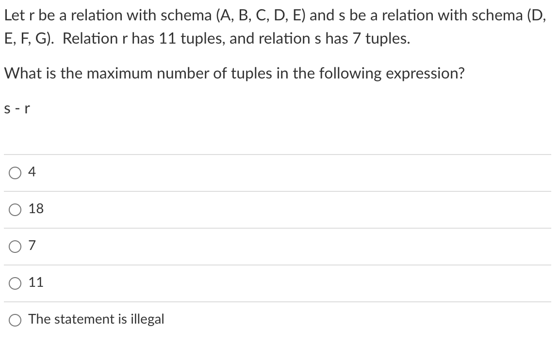  Letr be a relation with schema (A, B, C, D, E)