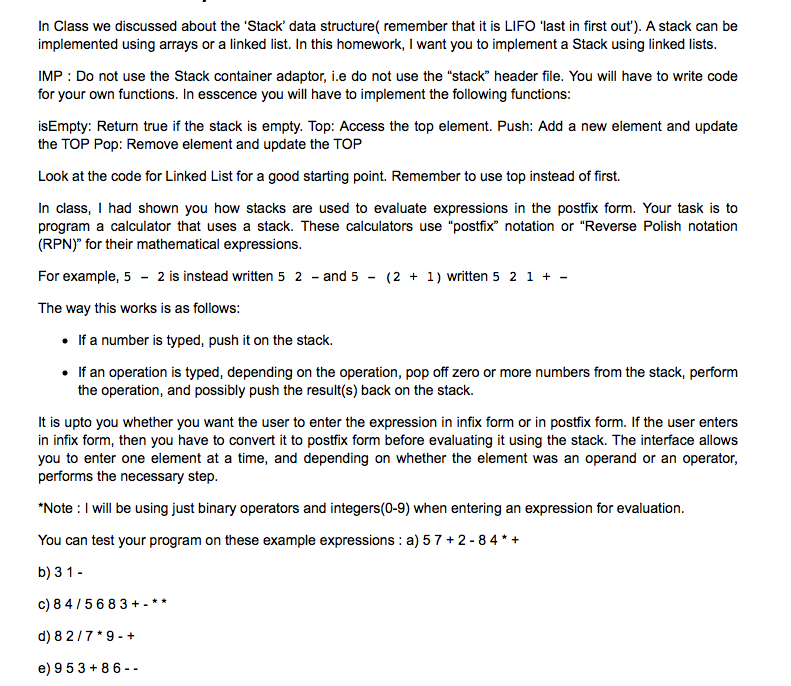 can someone write a program Stack Calculator, pleasing using C++ lanuguage, linked