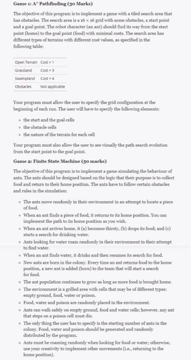  please use java code to do it Game 1: A Pathfinding