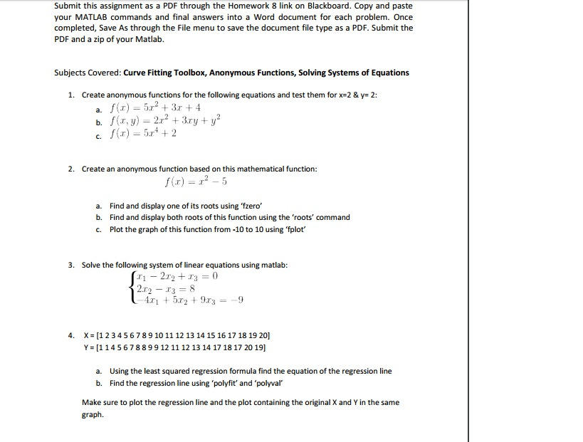  need code for matlab Submit this assignment as a PDF through