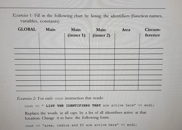 of exercise # 1 and exercise # 2. Use C ++ language