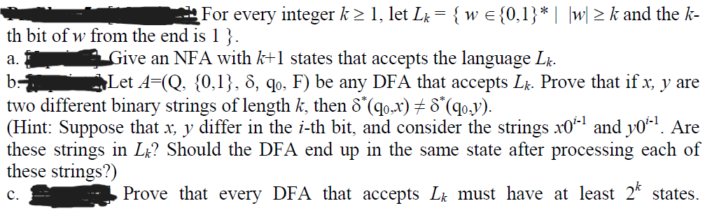  For every integer k 1, let Lk ={ w {0,1}*||w| k
