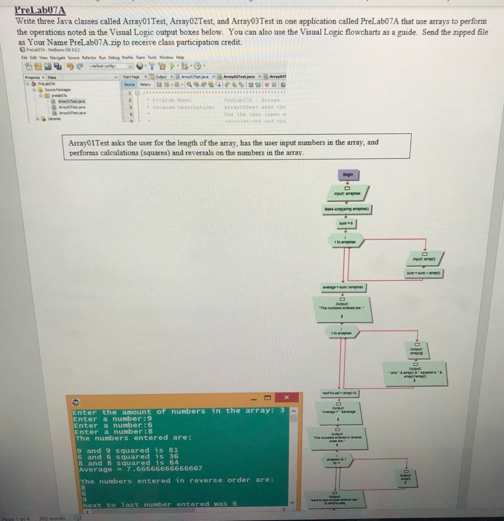 Write three Java classes called Array01Test, Array02Test, and Array03Test in one application