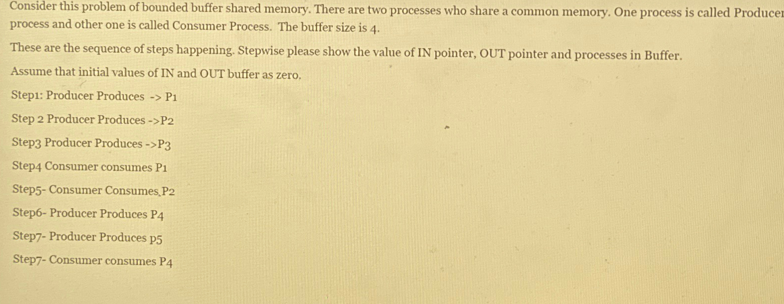 Consider this problem of bounded buffer shared memory. There are two