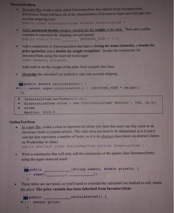 called Inventoryltem that represents an inventory item in a store. Inventoryltem should