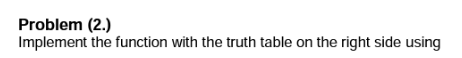  Problem (2.) Implement the function with the truth table on the
