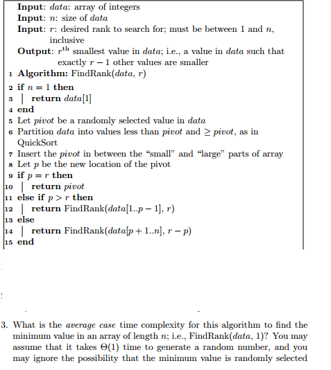 3. What is the average case time complexity for this algorithm