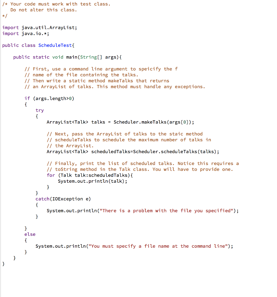 should work with the test class provided. Please answer correctly and accurately.