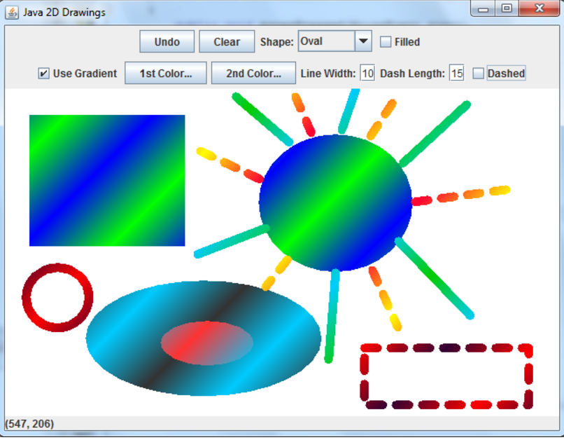 Java 2D Drawing Application. Implement the application 13.31 on pages 594 and