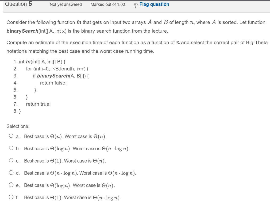  Consider the following function fn that gets on input two arrays