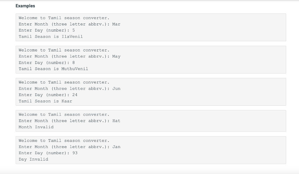 relationship between Gregorian months and Tamil seasons. The start and stop dates