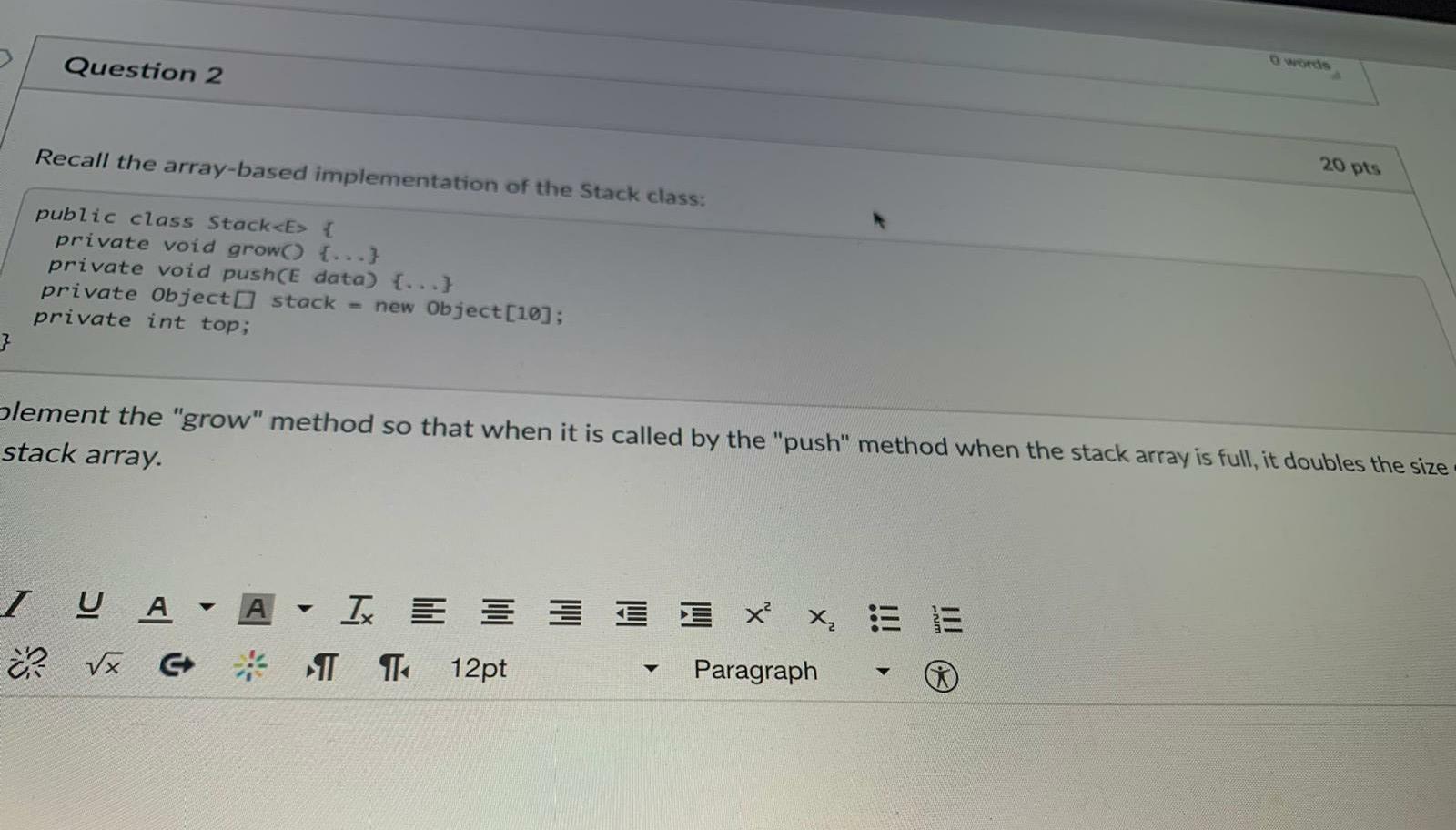 class Stack { private void grow() {...} private void push(E data) {...}