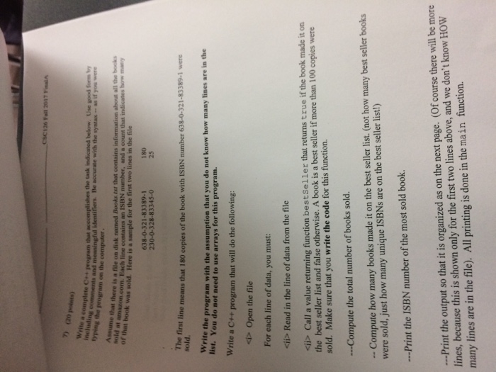  Show answer step by step csc126 Fall 2017 FinalA points) Write