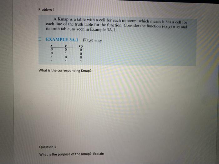  Problem 1 A kmap is a table with a cell for