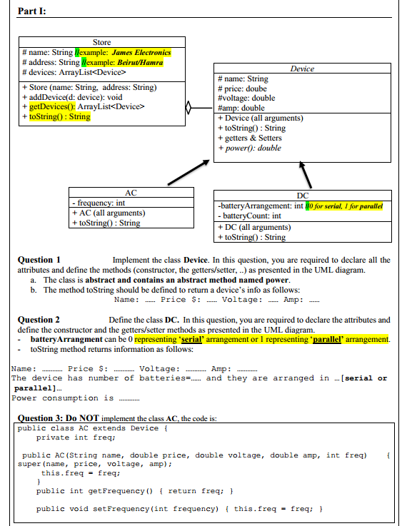  Part I: Store # name: String example: James Electronics # address: