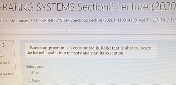 a list of instructions ptored on disk Select one: on O True