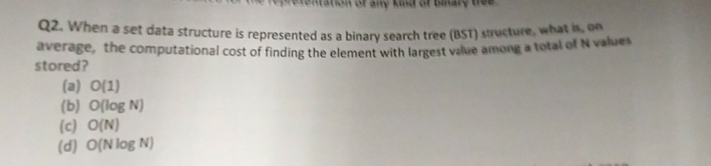  When a set data structure is represented as a binary search