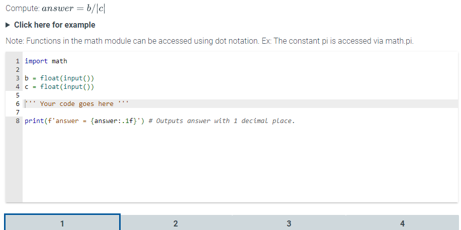  Compute: answer =b|c| Click here for example Note: Functions in the