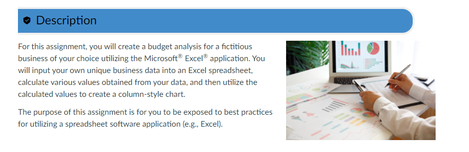 Description Il. For this assignment, you will create a budget analysis