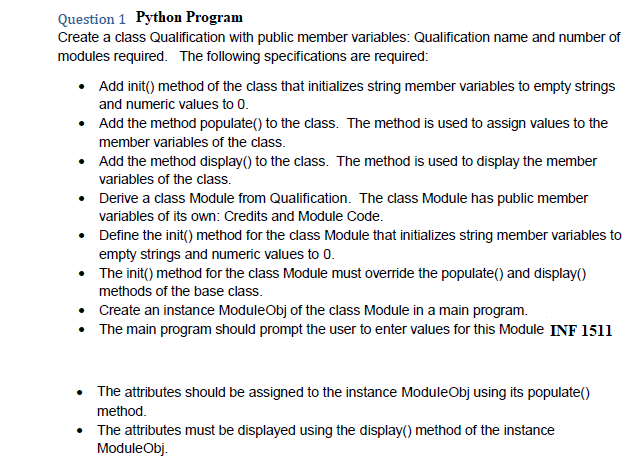  Question 1 Python Program Create a class Qualification with public member
