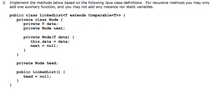 Can someone answer it with Java Eclipse 2. Implement the methods below