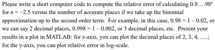matlab assignment: please write a code and present a plot in matlab
