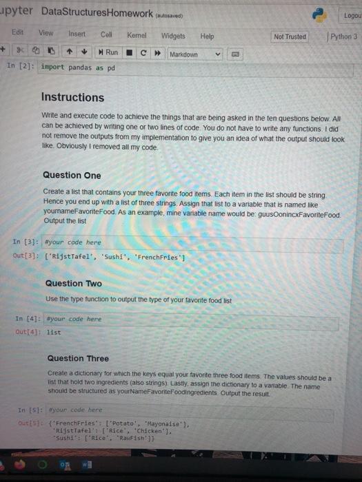  Lipyter DataStructures Homework autoved) Logou Edit View Insert Cell Kemel Widgets