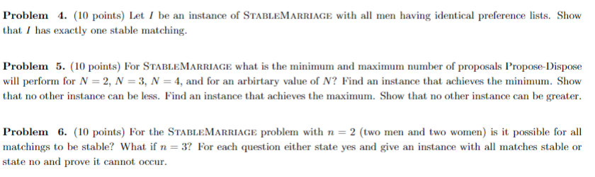 Stable Marriage problems Problem 4. (10 points) Let I be an instance