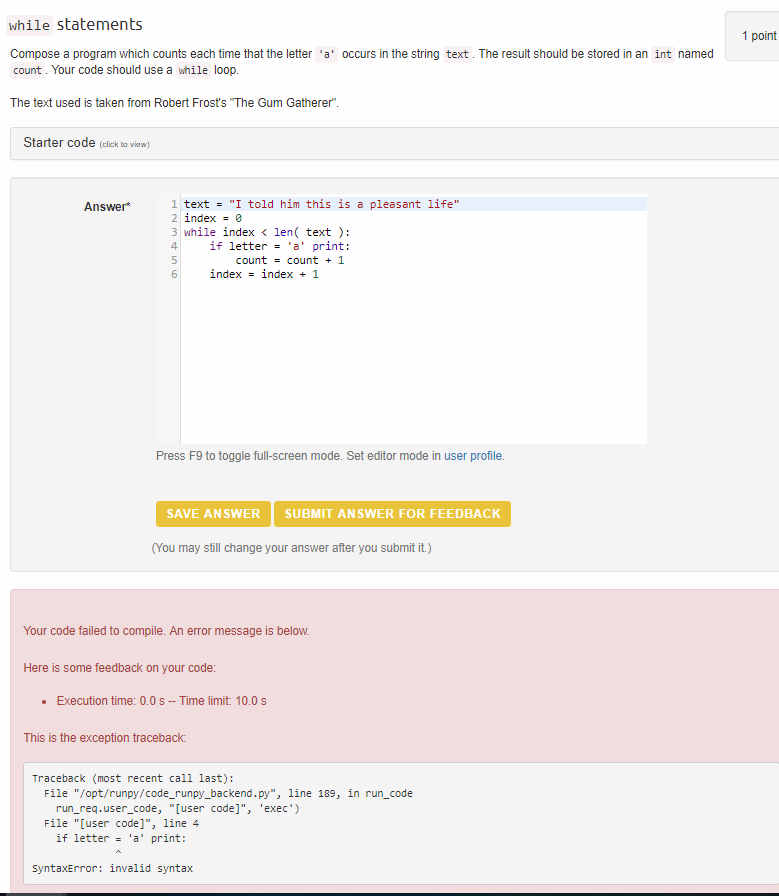  while statements 1 point Compose a program which counts each time