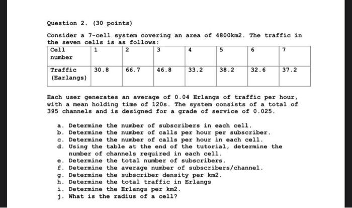  Question 2. (30 points) Consider a 7-cell system covering an area