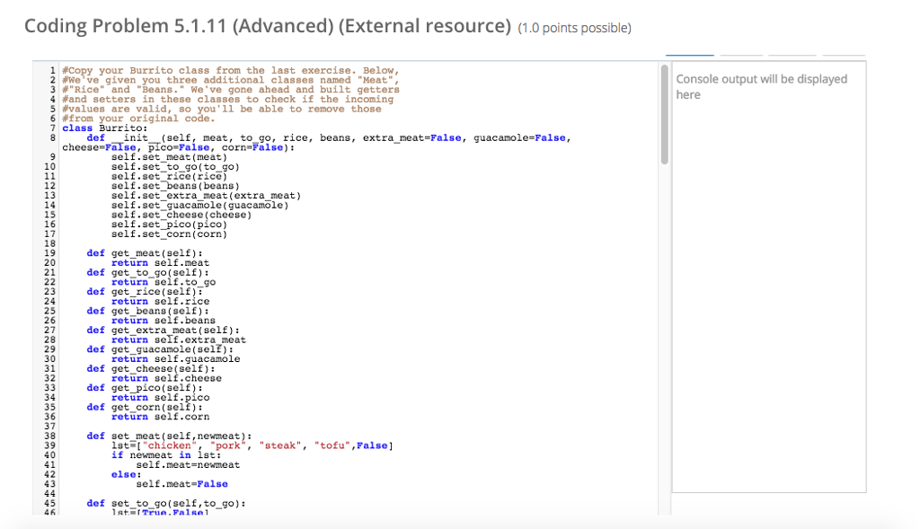  Coding Problem 5.1.11 (Advanced) (External resource) (1.0 points possible) ? #0opy