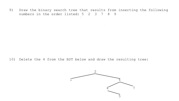  9) Draw the binary search tree that results from inserting the