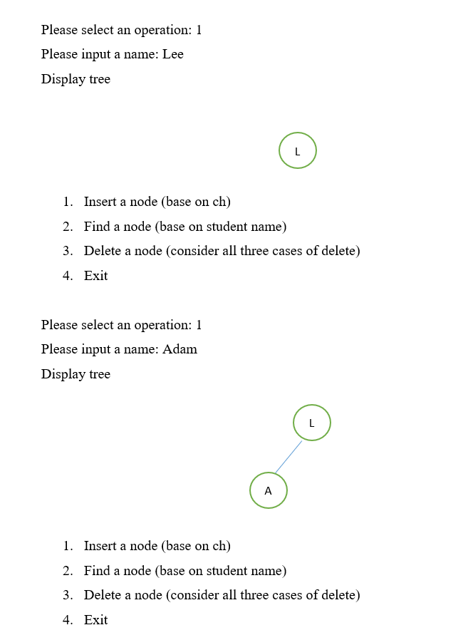 as follows: class Node {/ode prototype public: char ch;// this letter is