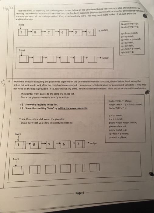 the effect of executing the code segment shown below on the unordered