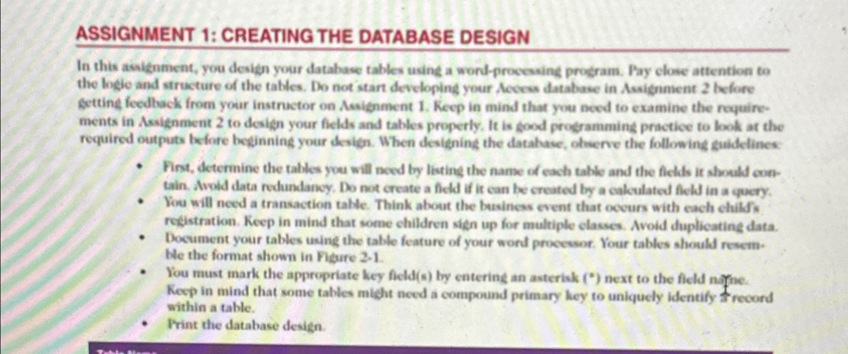  ASSIGNMENT 1: CREATING THE DATABASE DESIGN In this avilument, yoa dealen