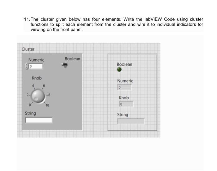  11. The cluster given below has four elements. Write the labVIEW