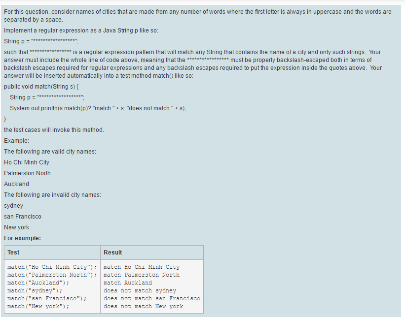 The java question about regular expressions For this question, consider names of