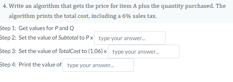  Write an algorithm that gets the price for item A plus