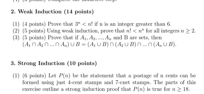  2. Weak Induction (14 points) (1) (4 points) Prove that 3"