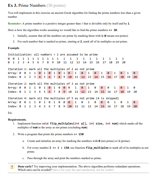 C++ Ex 3. Prime Numbers (30 points) You will implement in this