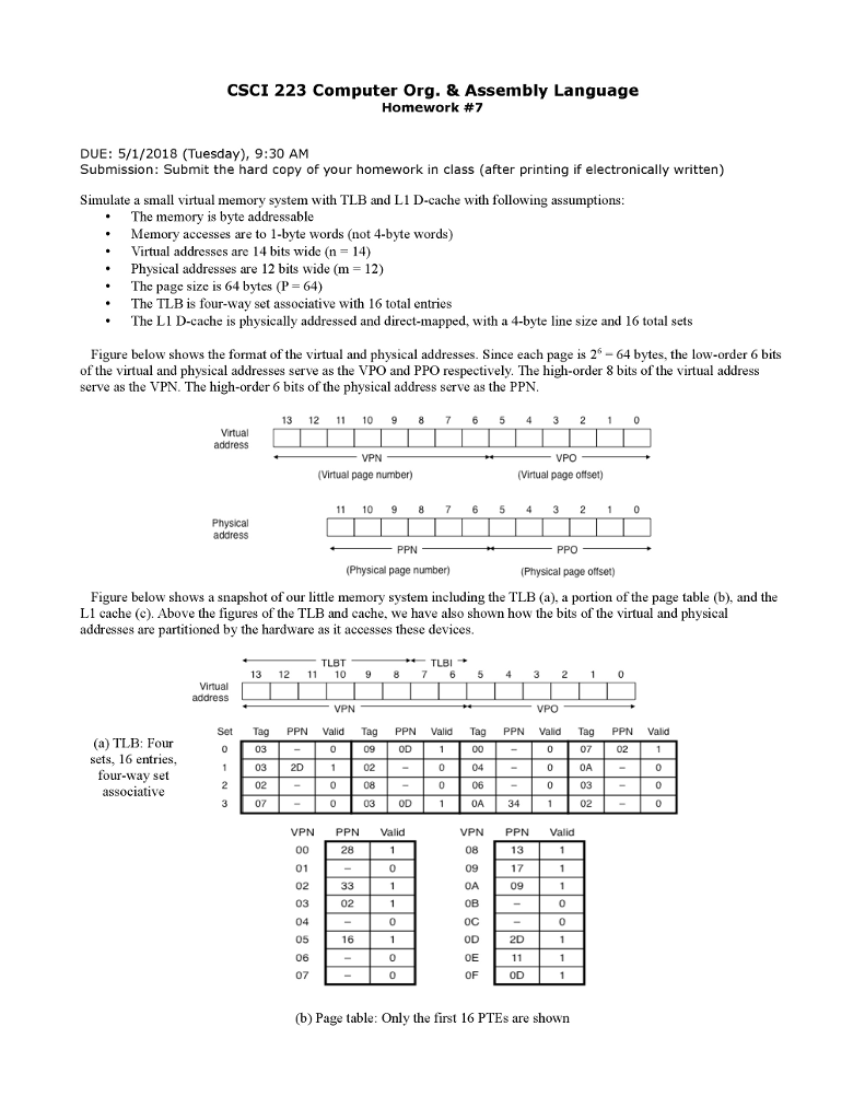 CSCI 223 Computer Org. & Assembly Language Homework #7 DUE: 5/1/2018