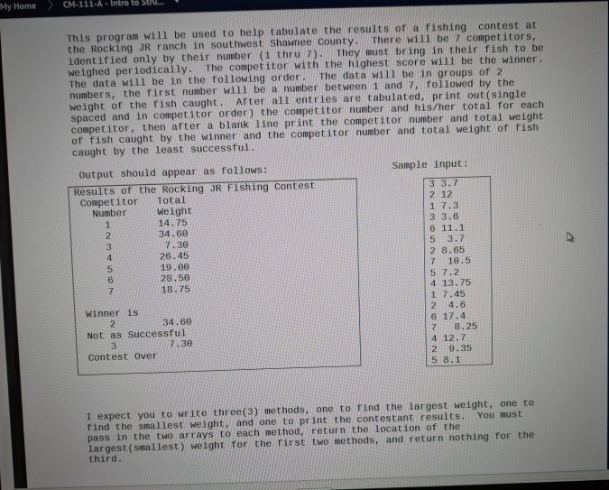  language is Java, must use three methods and two arrays with